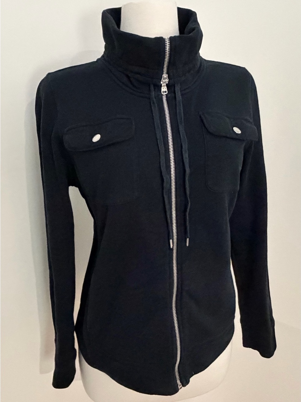 Ralph Lauren Black Cotton Zip Jacket Convertible Collar Size L